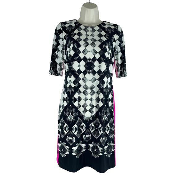 Eliza J Geometric Printed Short Sleeve Shift Dress Pink Stripe Size 2 - Picture 1 of 7